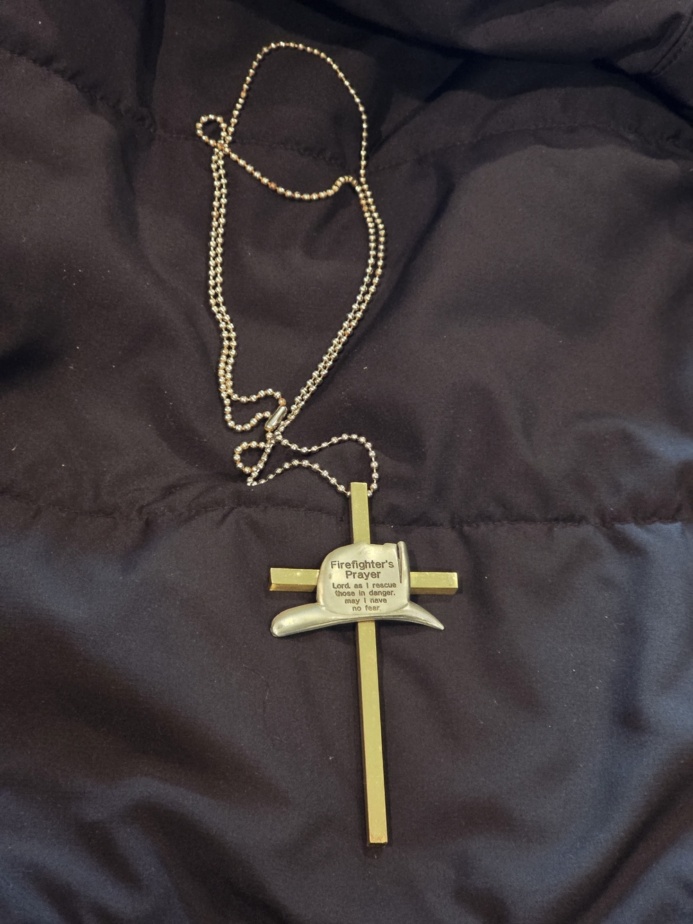 Firefighter Prayer Cross Necklace - Gold Tone